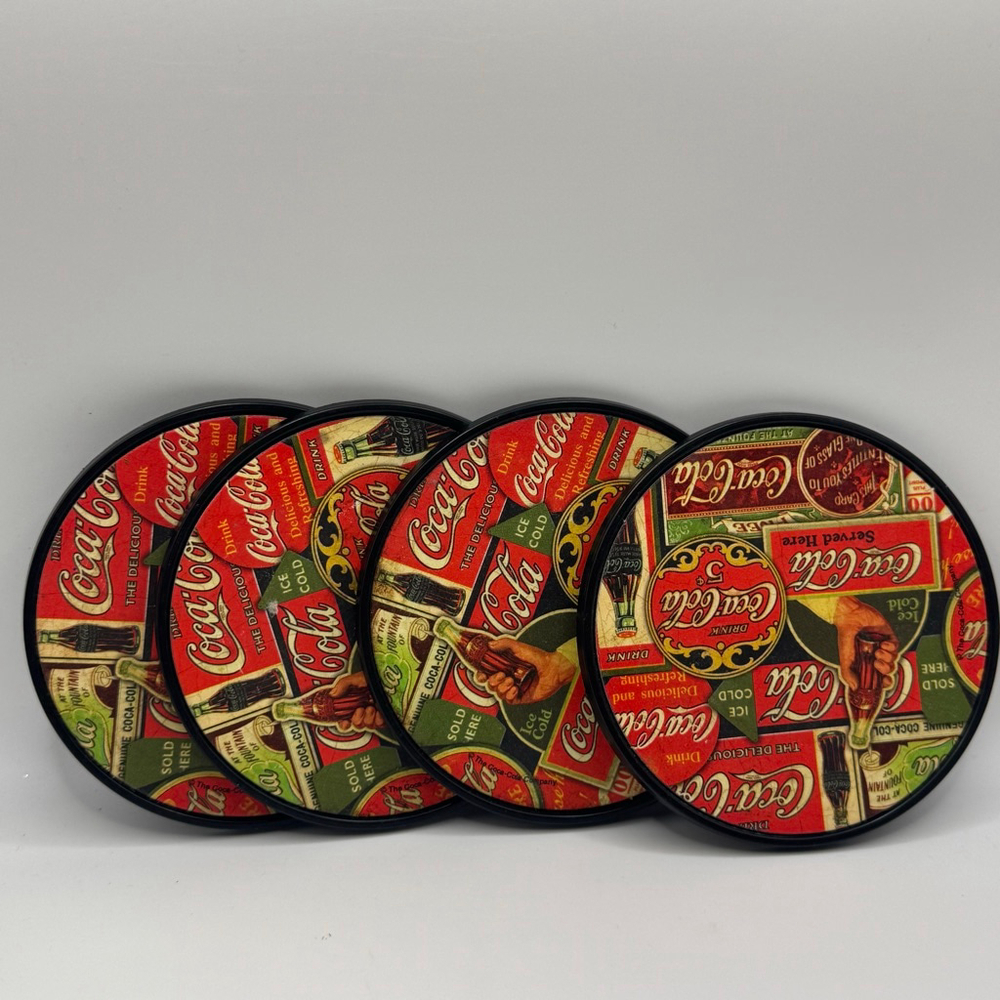 Vintage Coca-Cola Plastic Coasters Made in USA set of 4